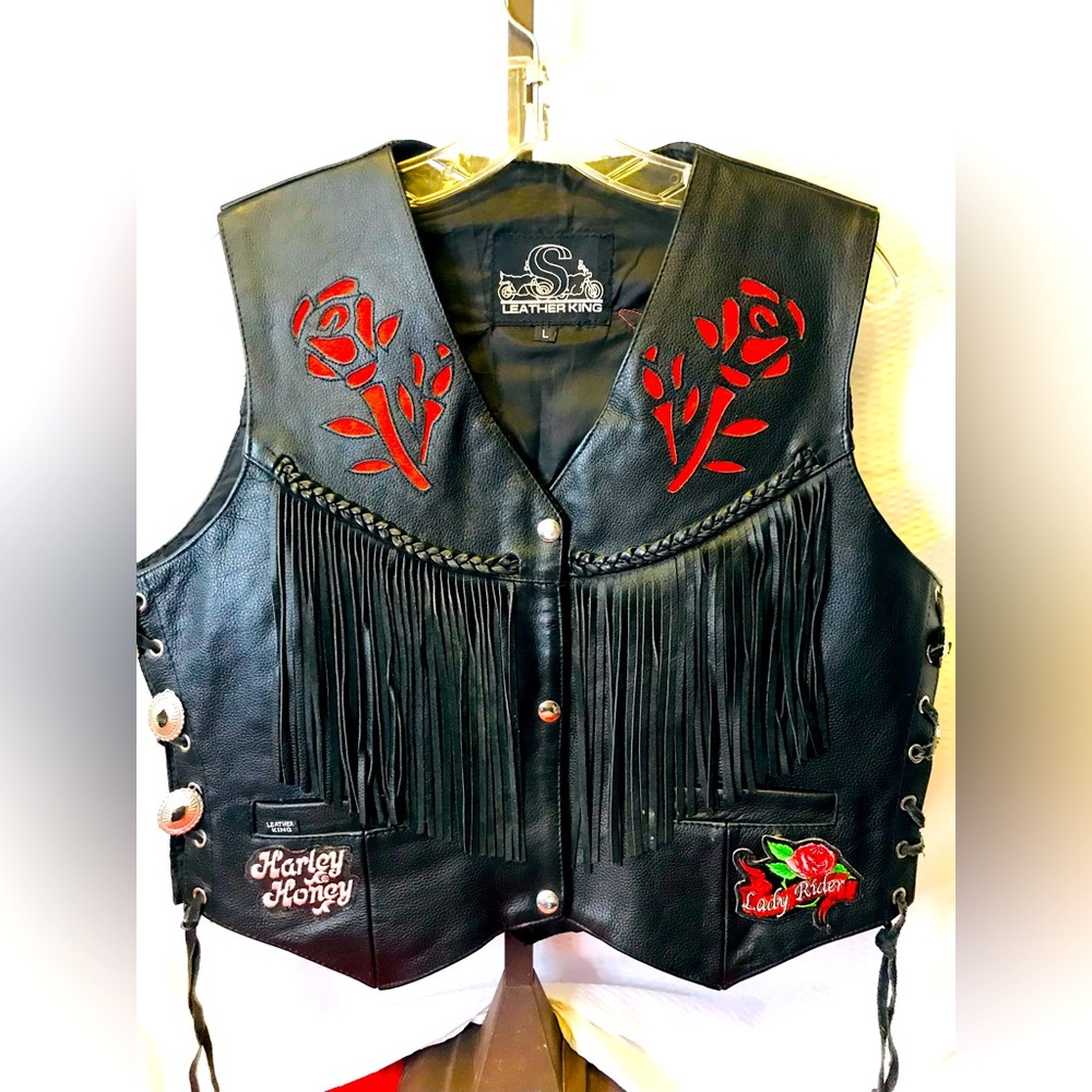 Leather Vest with Harley Davidson Patchwork